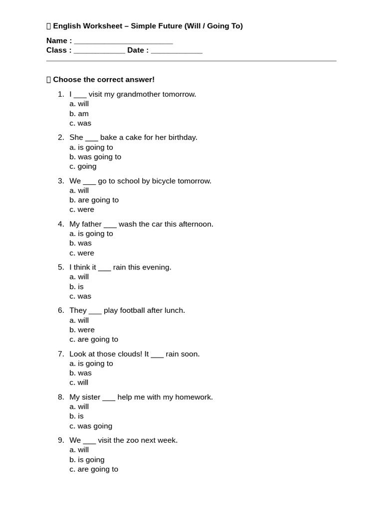 English Worksheet: Simple Future Tense | PDF