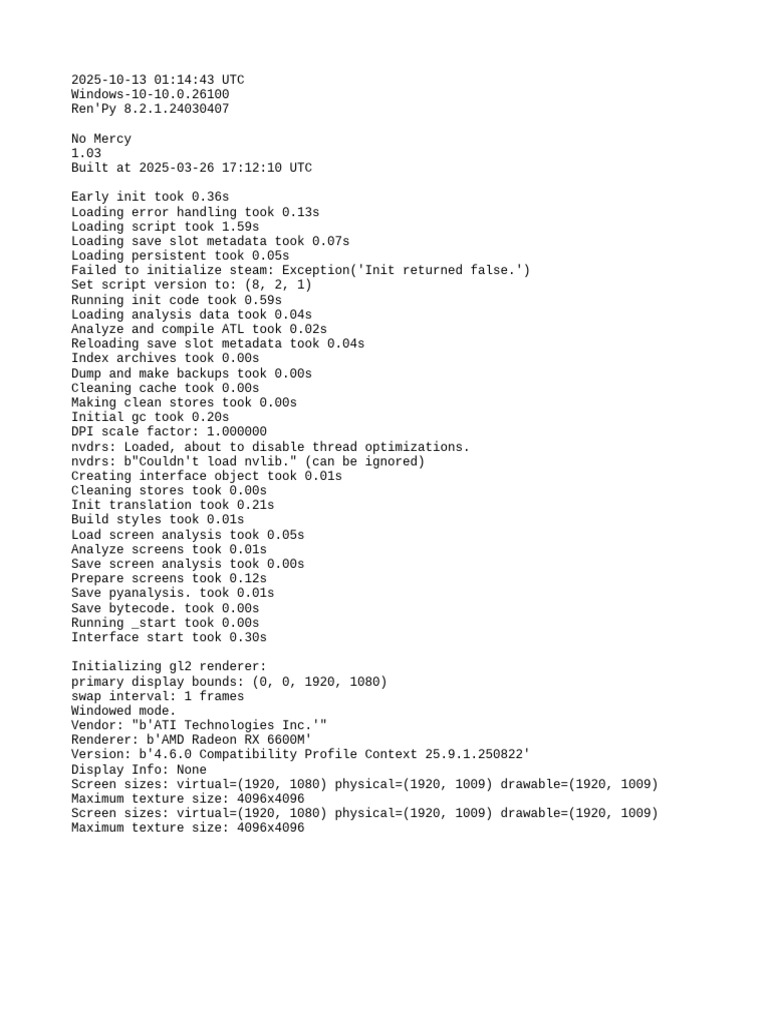 Ren'Py No Mercy Game Initialization Log | PDF