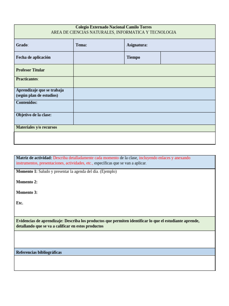 Formato para Planeación de Clase - Docx (DECARGARLO) | PDF