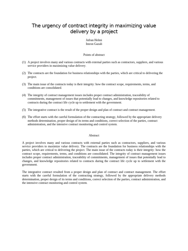 Contract Integrity for Project Success | PDF | Business