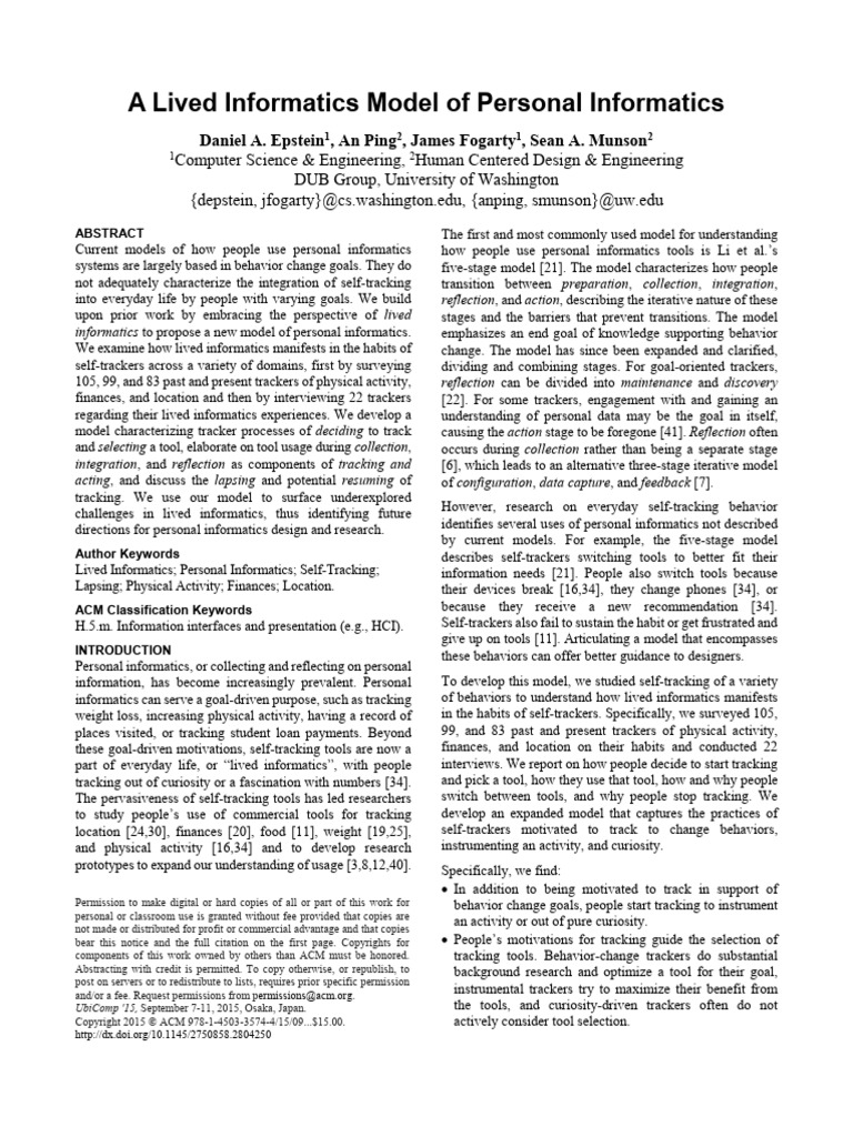 Epstein Et Al - A Lived Informatics Model of Personal Informatics ...
