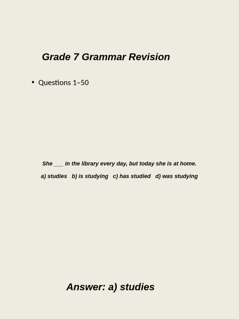 Grade 7 Grammar Practice Questions | PDF