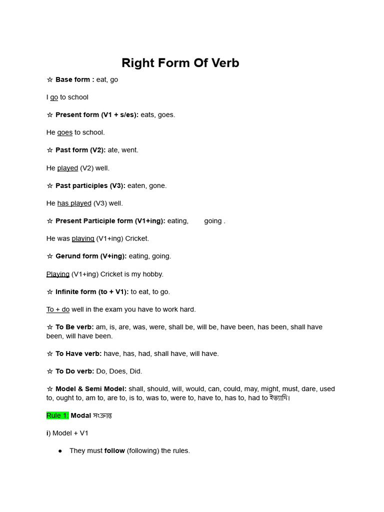 Verb Forms and Usage Rules Explained | PDF | Verb | Grammatical Tense