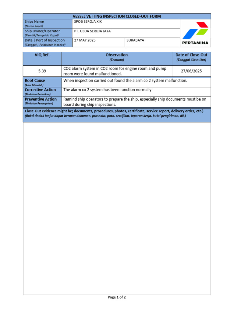 5.39 - Close-Out-Form CO2 System | PDF