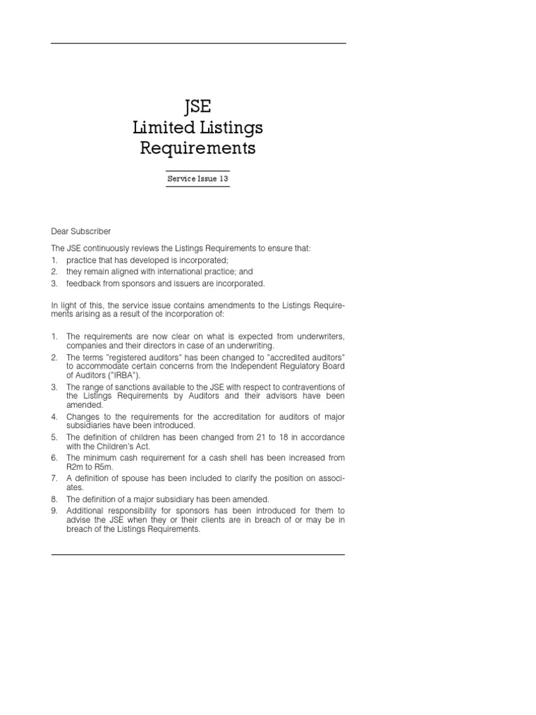 US STOCK EXCHANGE LISTING REQUIREMENTS intelligence overview