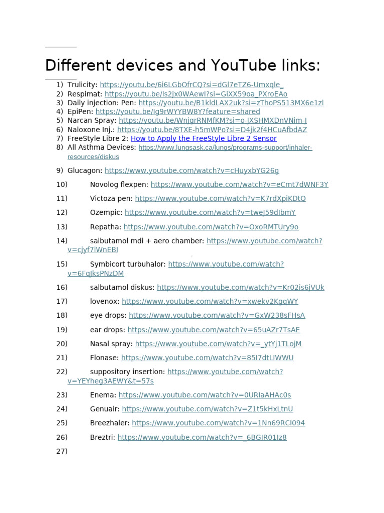 Different Devices and YouTube Links | PDF
