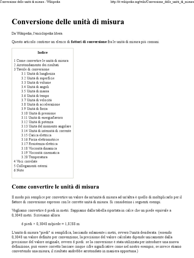 Conversione delle unità di misura Wikipedia
