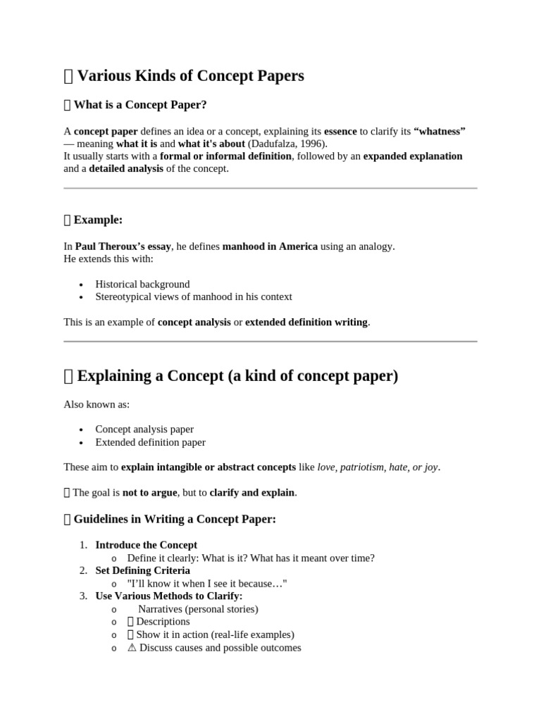 Various Kinds of Concept Papers | PDF | Concept | Evaluation