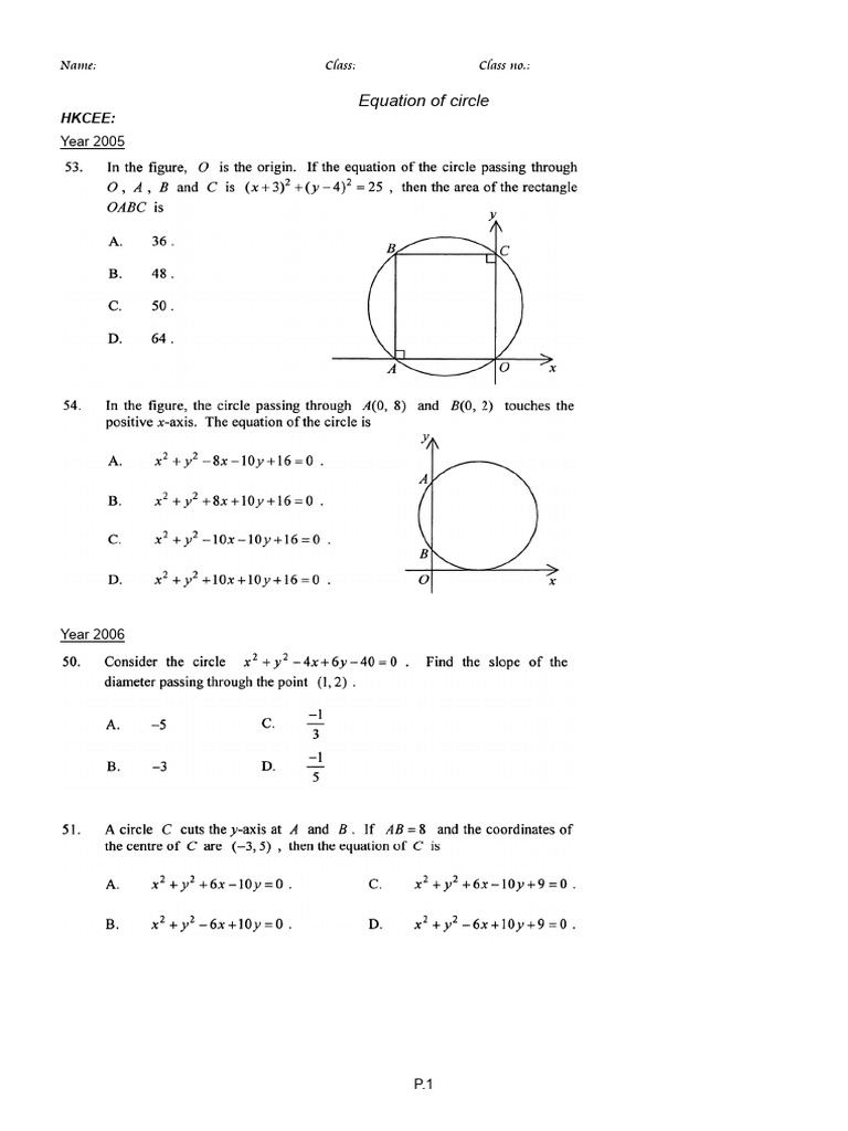 HKCEE & HKDSE Circle Equations Answers | PDF | Elementary Mathematics ...