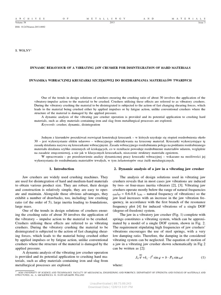 Dynamic Behaviour of A Vibrating Ja | PDF | Mechanics | Classical Mechanics