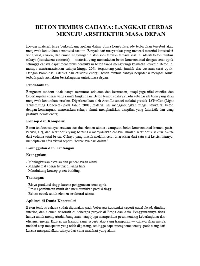 Beton Tembus Cahaya: Solusi Arsitektur Modern | PDF
