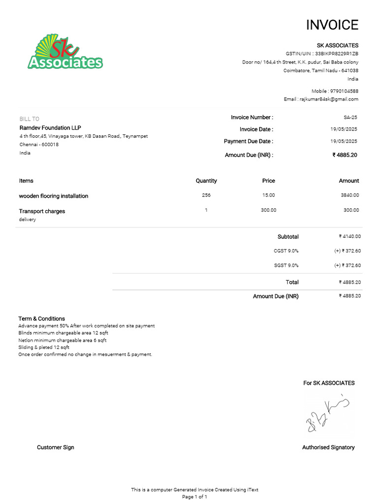 Invoice Ramdev Foundation LLP SA-25 | PDF | Accounting | Payments