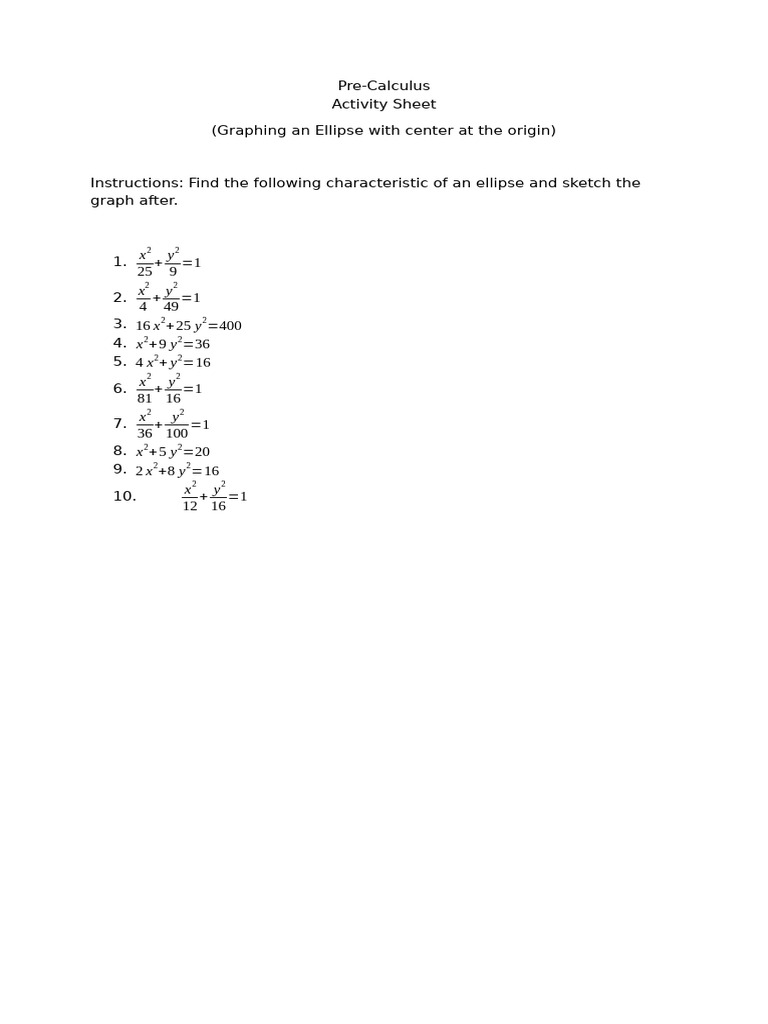 Graphing Ellipses Activity Sheet | PDF