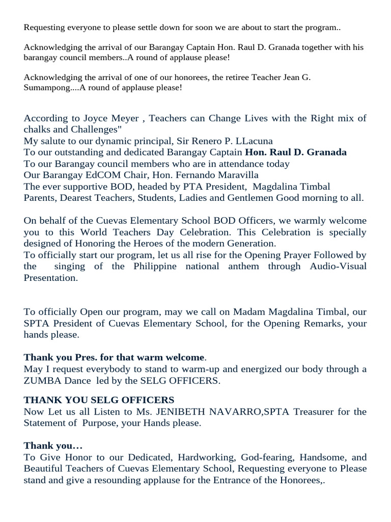 World Teachers' Day Celebration Program | PDF