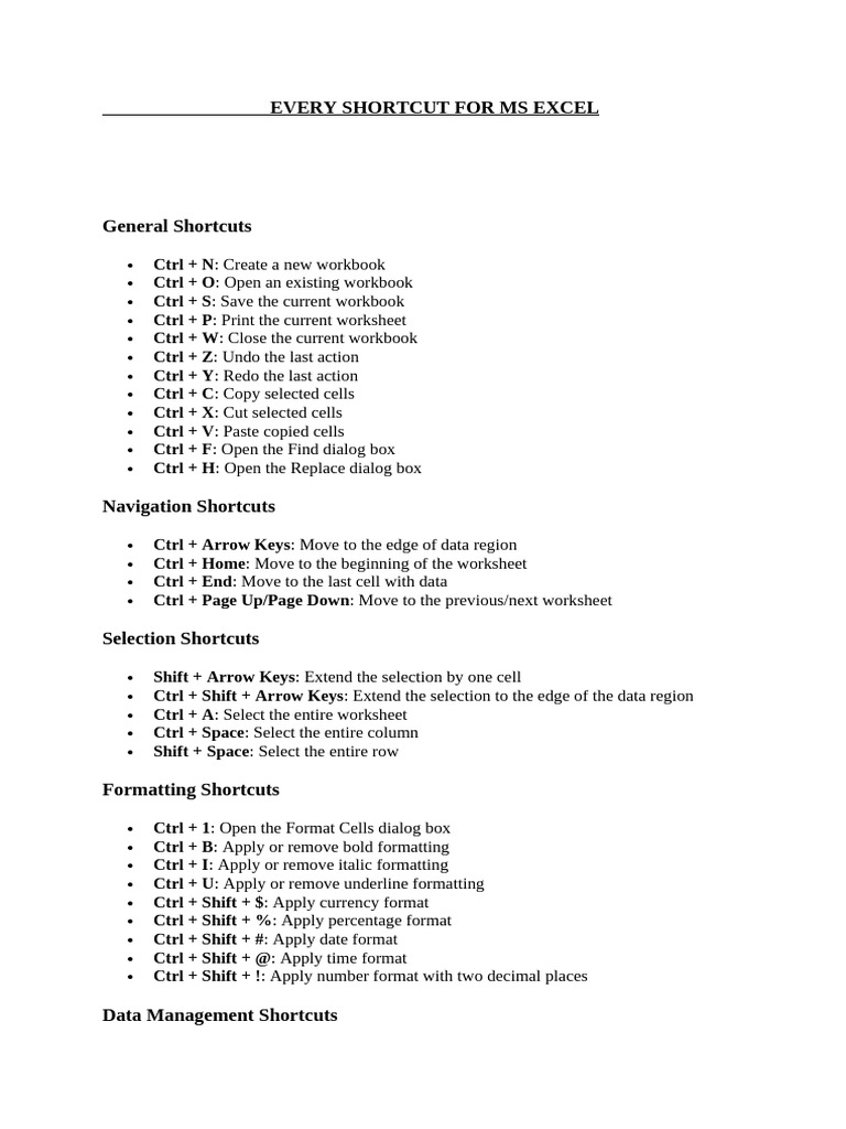 Essential Excel Shortcuts Guide | PDF | Microsoft Excel | Computing