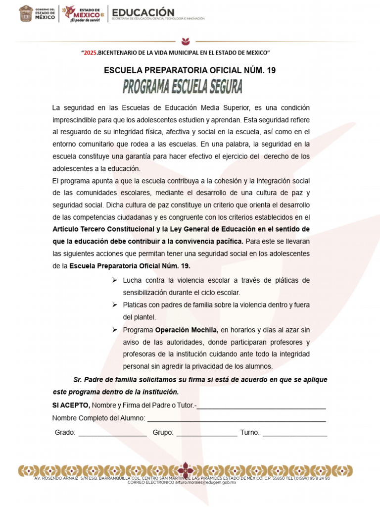 Programa Escuela Segura 2025 | PDF