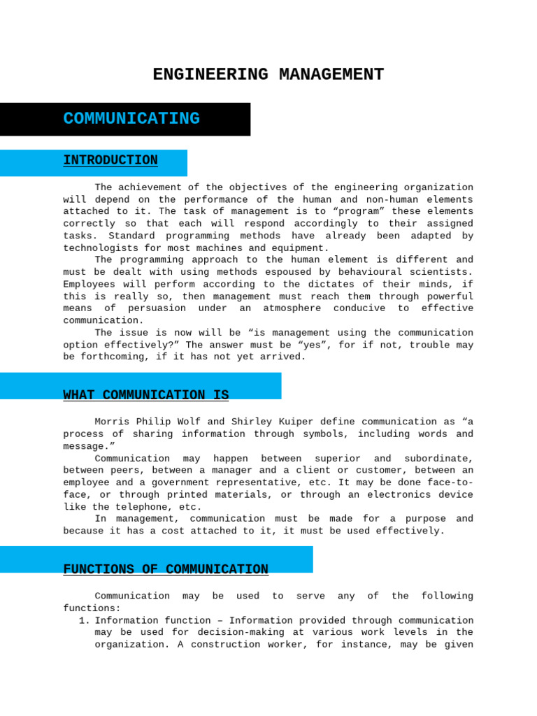 Effective Communication in Engineering Management | PDF | Communication ...