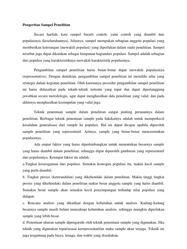 Pengertian Sampel Penelitian | PDF