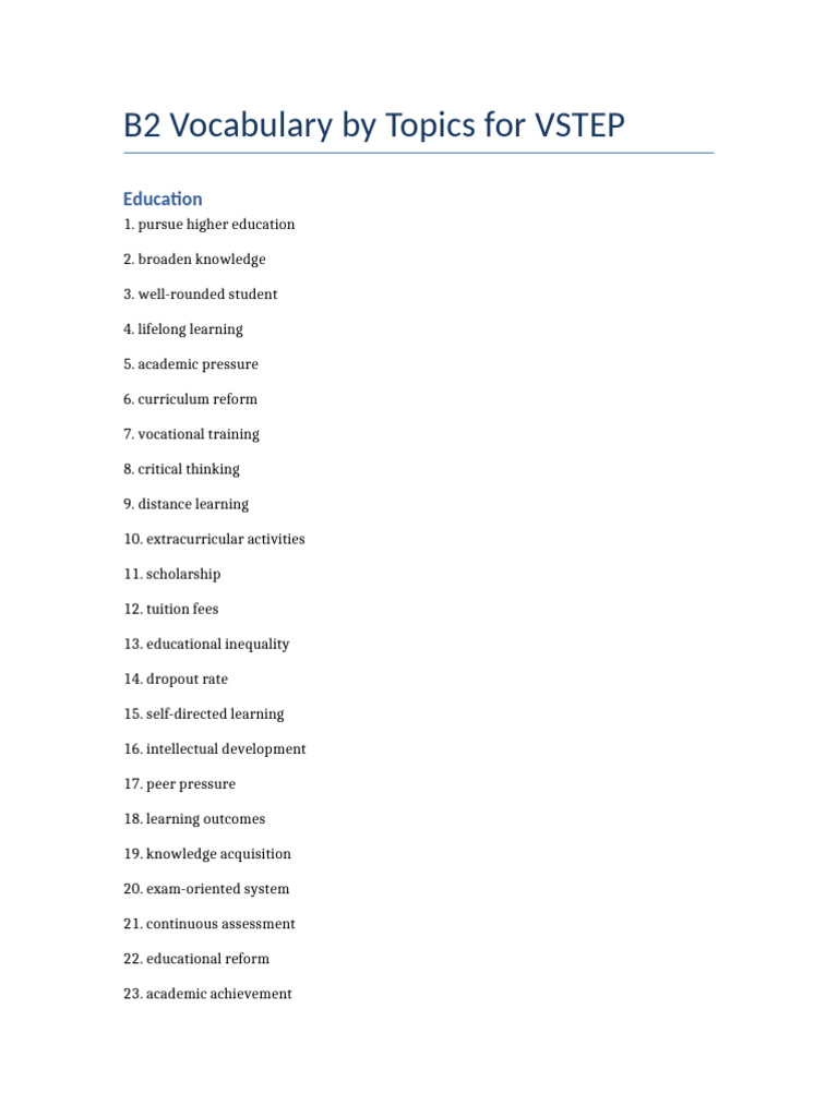 VSTEP B2 Vocabulary by Topics | PDF | Climate Change | Income Distribution
