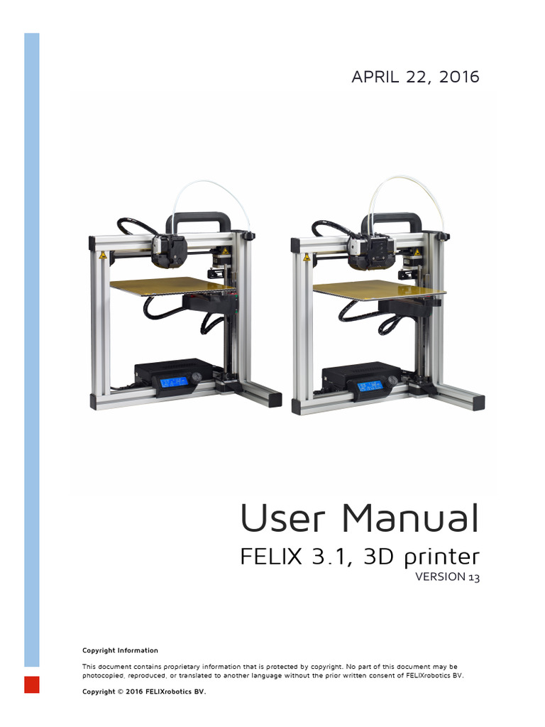 FELIX 3.1 3D Printer User Manual | PDF | 3 D Printing | Microsoft Windows