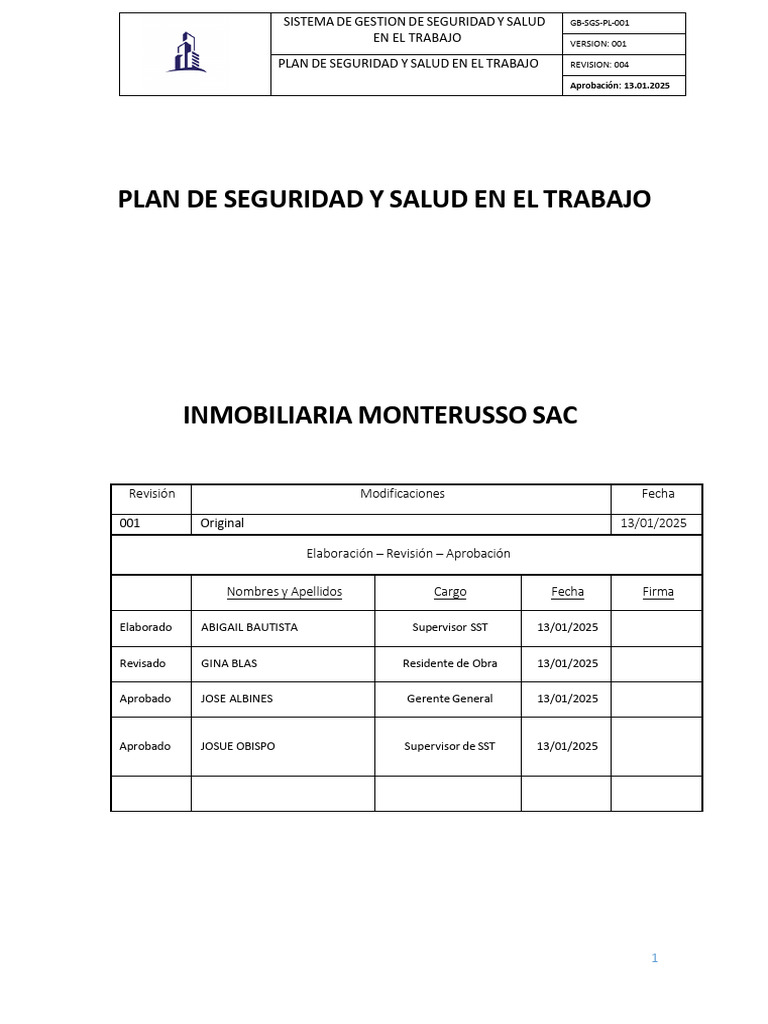 Plan de Seguridad y Salud Laboral 2025 | PDF | Seguridad y salud ...