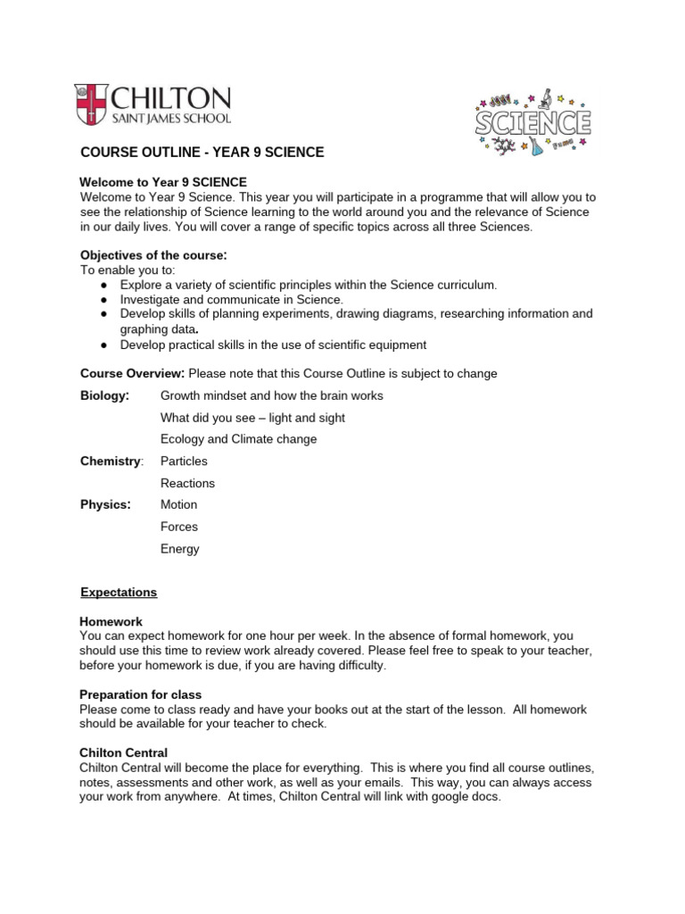 Year 9 Science Course Outline | PDF | Science | Learning