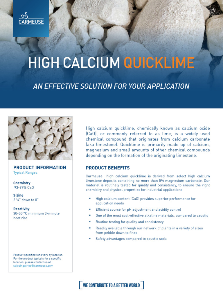 Carmeuse Americas - High Calcium Quicklime - 01222025 | PDF | Materials ...
