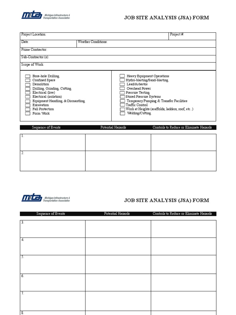 Job Site Analysis Safety Form | PDF