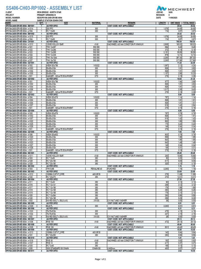 SS406-CH03 Assembly List for IB25OP019A | PDF