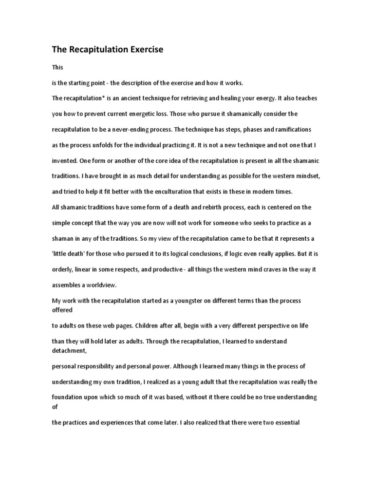 Understanding the Recapitulation Exercise | PDF | Shamanism | Memory