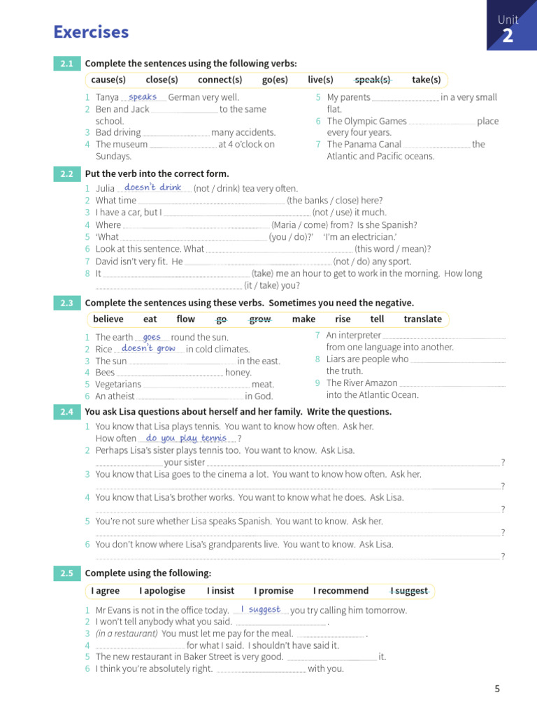 English Verb Exercises for Beginners | PDF | Linguistics