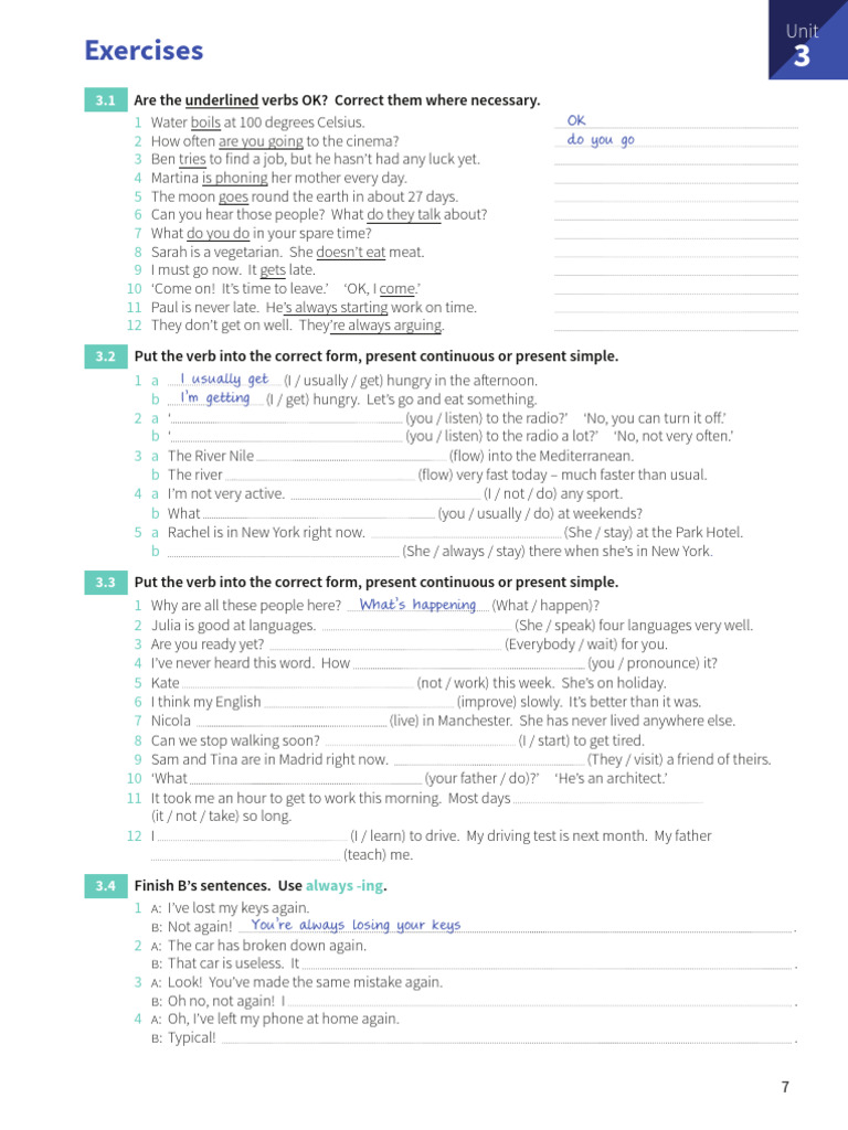 Verb Tense Exercises and Corrections | PDF | Syntax | Grammar
