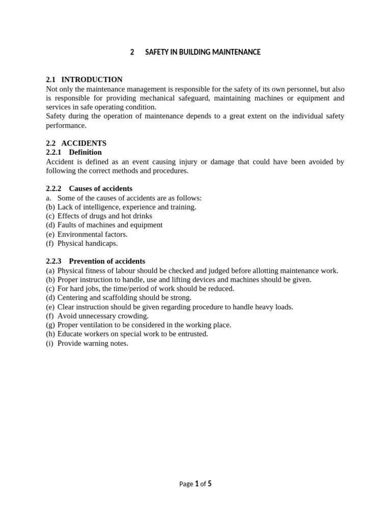 Building Maintenance Safety Guidelines | PDF | First Aid