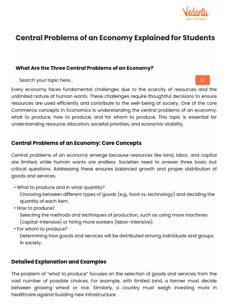 Central Problems of An Economy Explained For Students | PDF