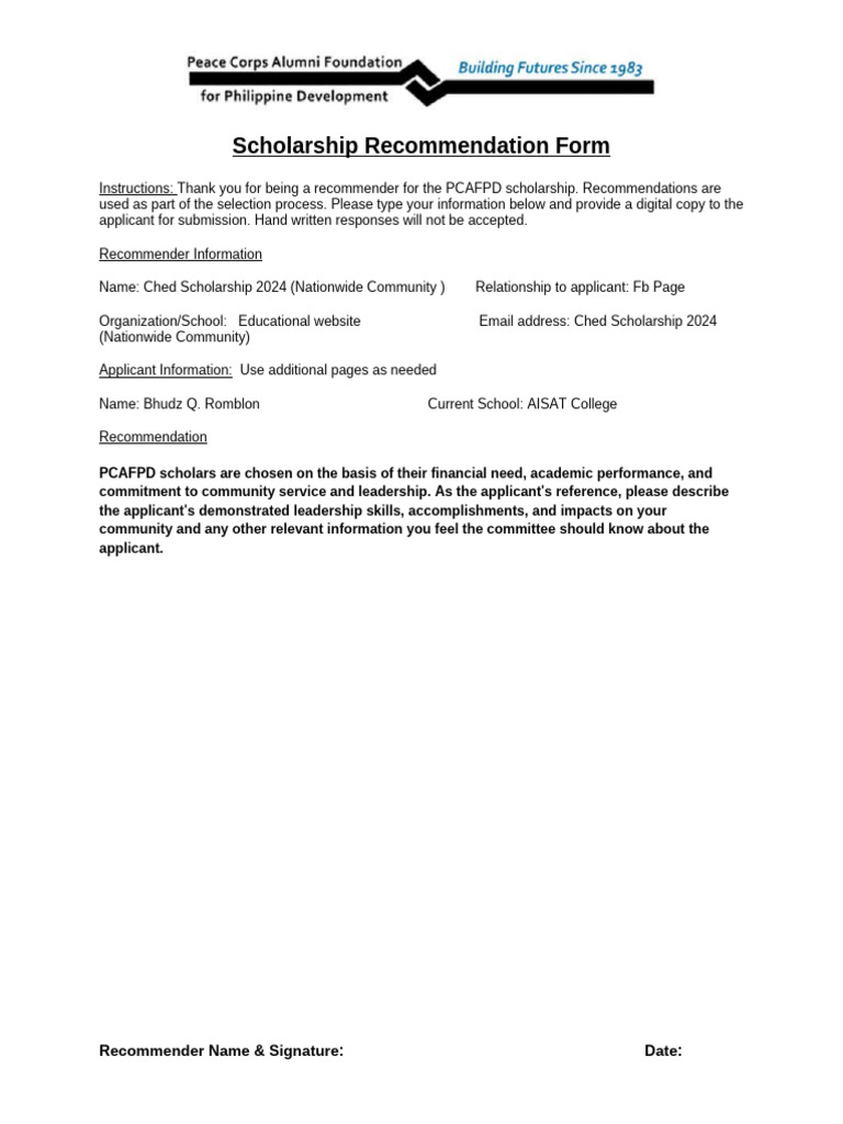 Recommendation Form Template | PDF