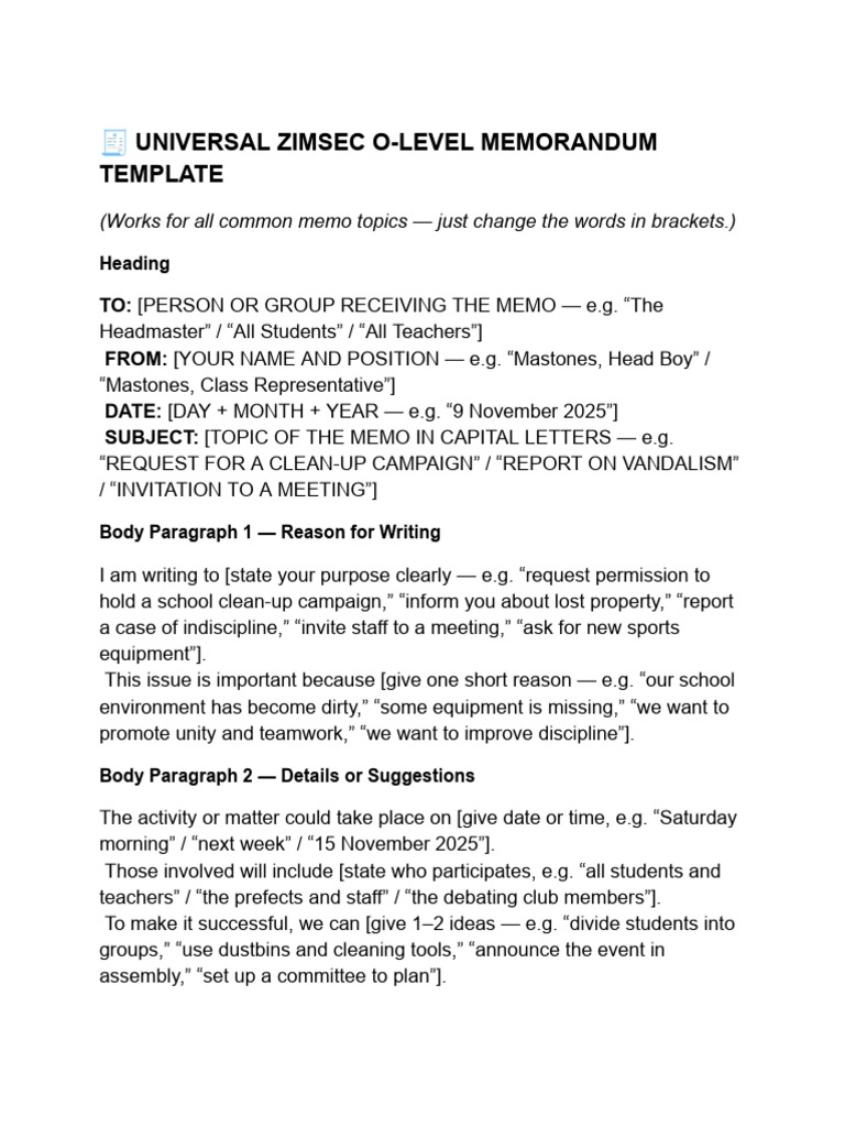 ZIMSEC O-Level Memo Writing Guide | PDF | Memorandum