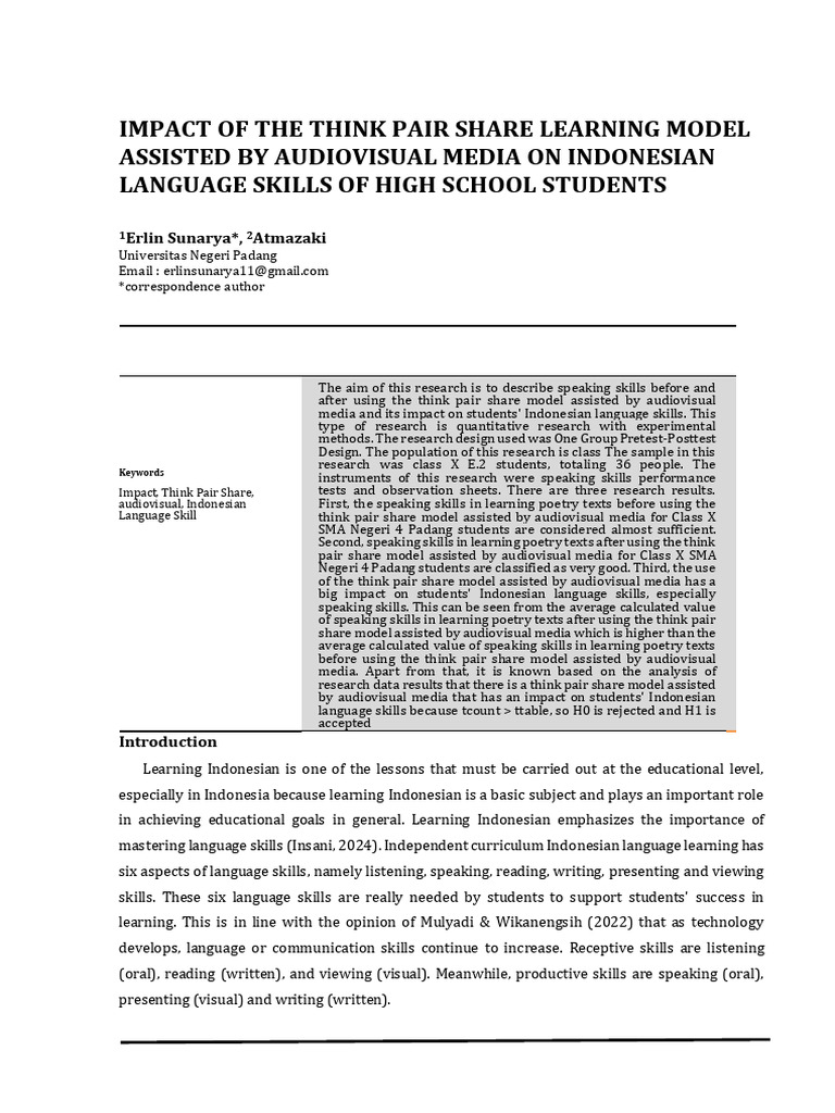 Audiovisual Impact on Indonesian Speaking Skills | PDF | Experiment ...