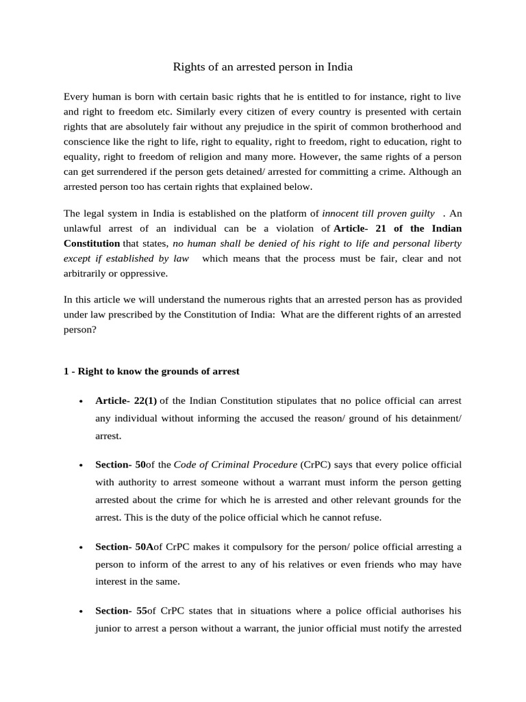 Rights of Arrested Persons in India | PDF | Arrest | Arrest Warrant