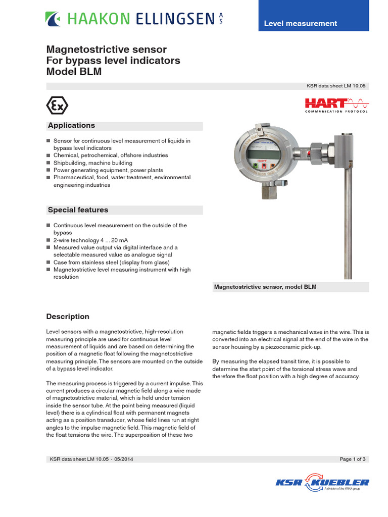 Magnetostrictive Level Sensor BLM Overview | PDF | Applied And ...