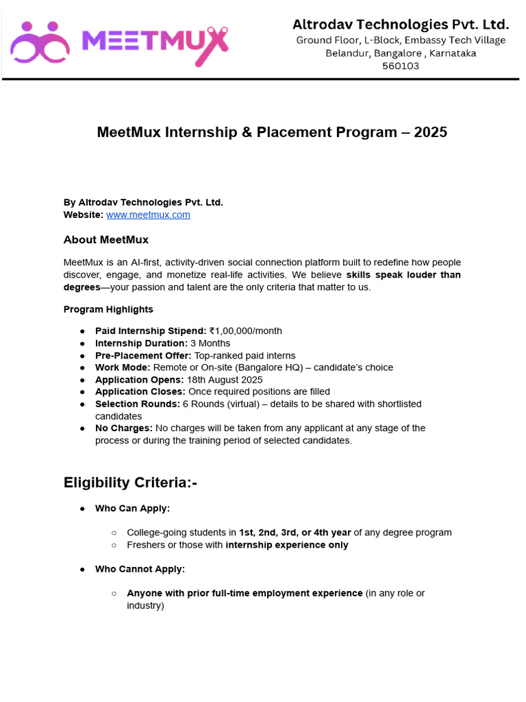 MeetMux Internship Program 2025 | PDF | Artificial Intelligence ...