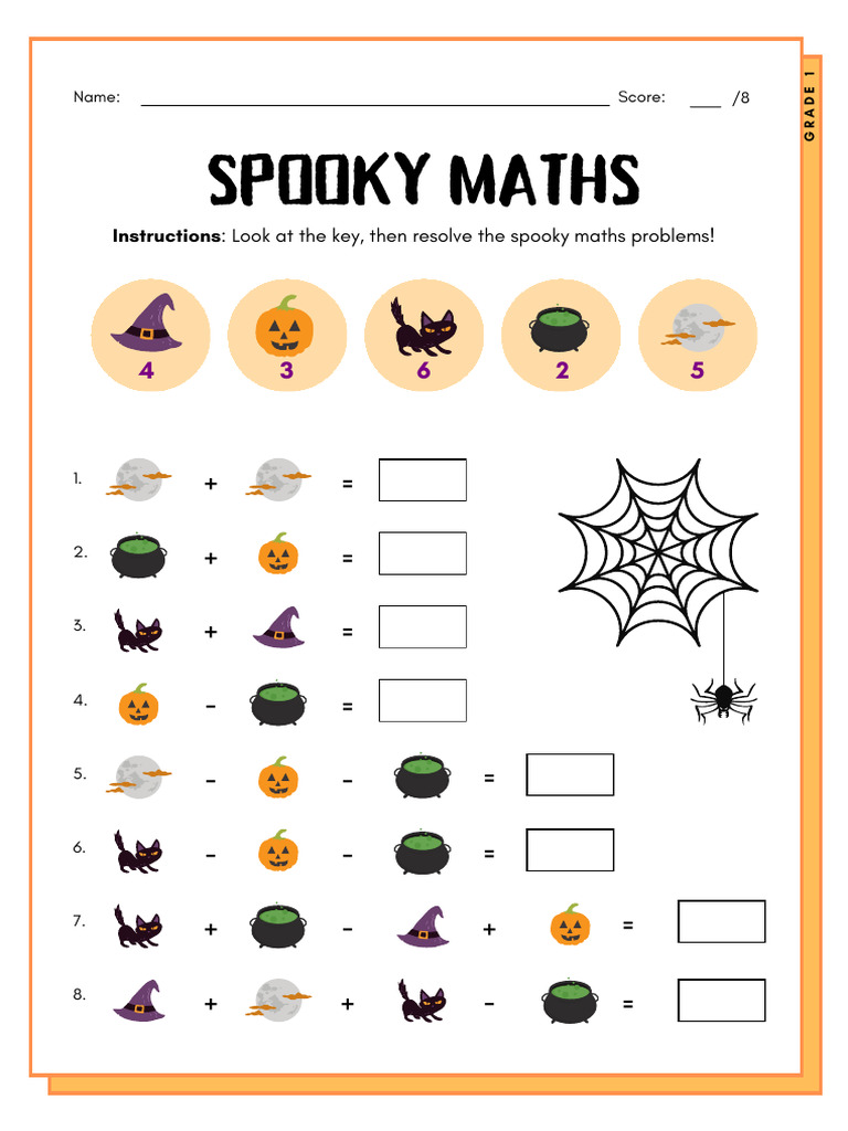 Spooky Maths Problems for Grade 1 | PDF