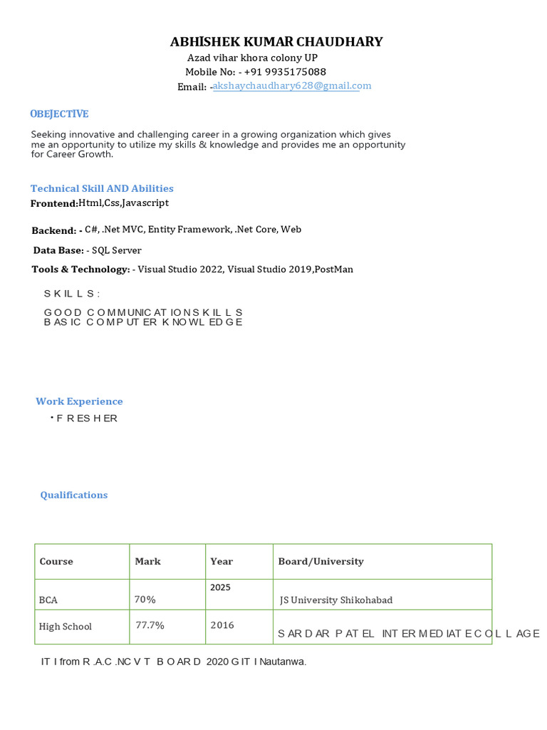 Abhishek Kumar Chaudhary Resume | PDF
