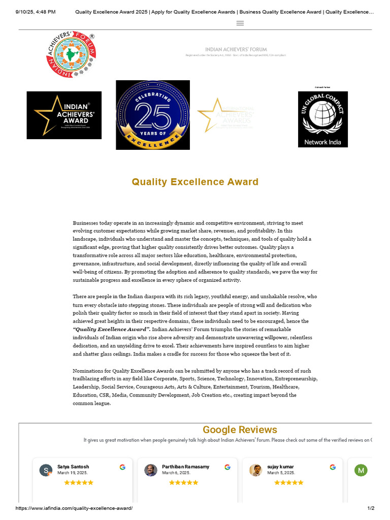 Quality Excellence Award 2025 Nominations | PDF | Business | Economies