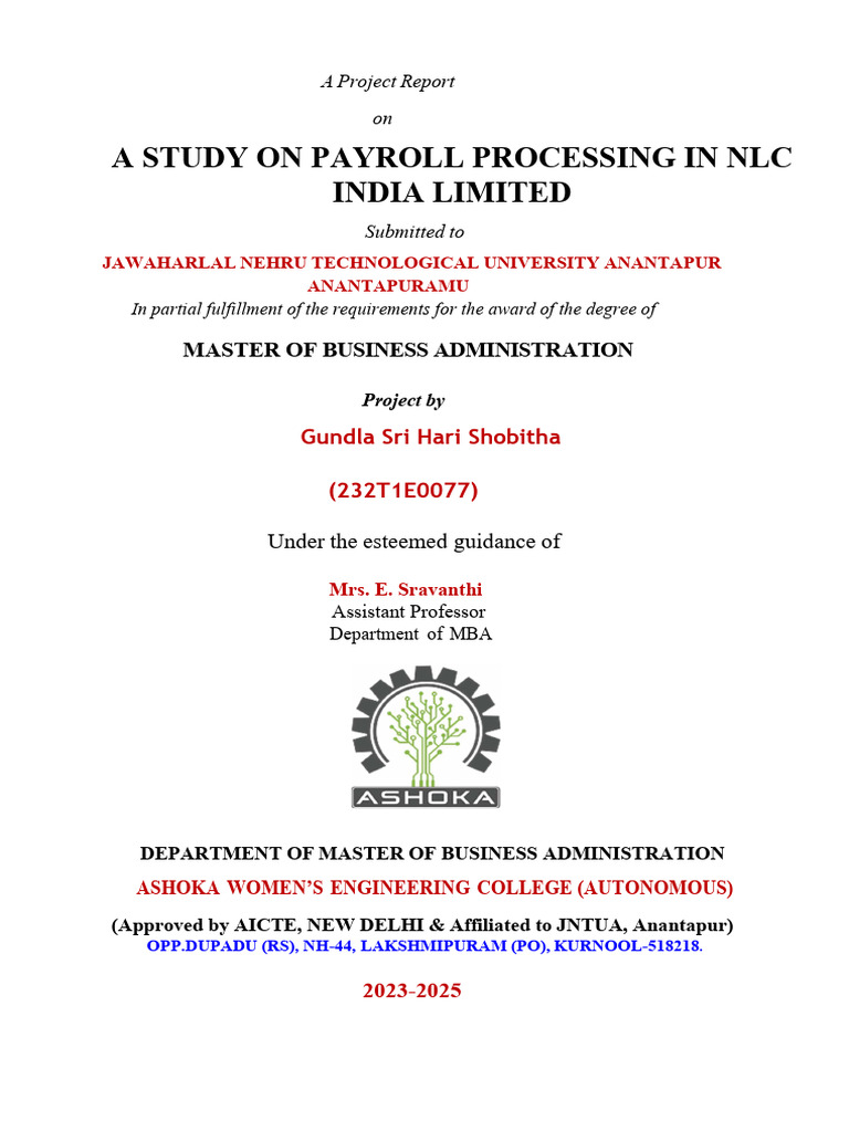 Payroll Processing Study at NLC India | PDF