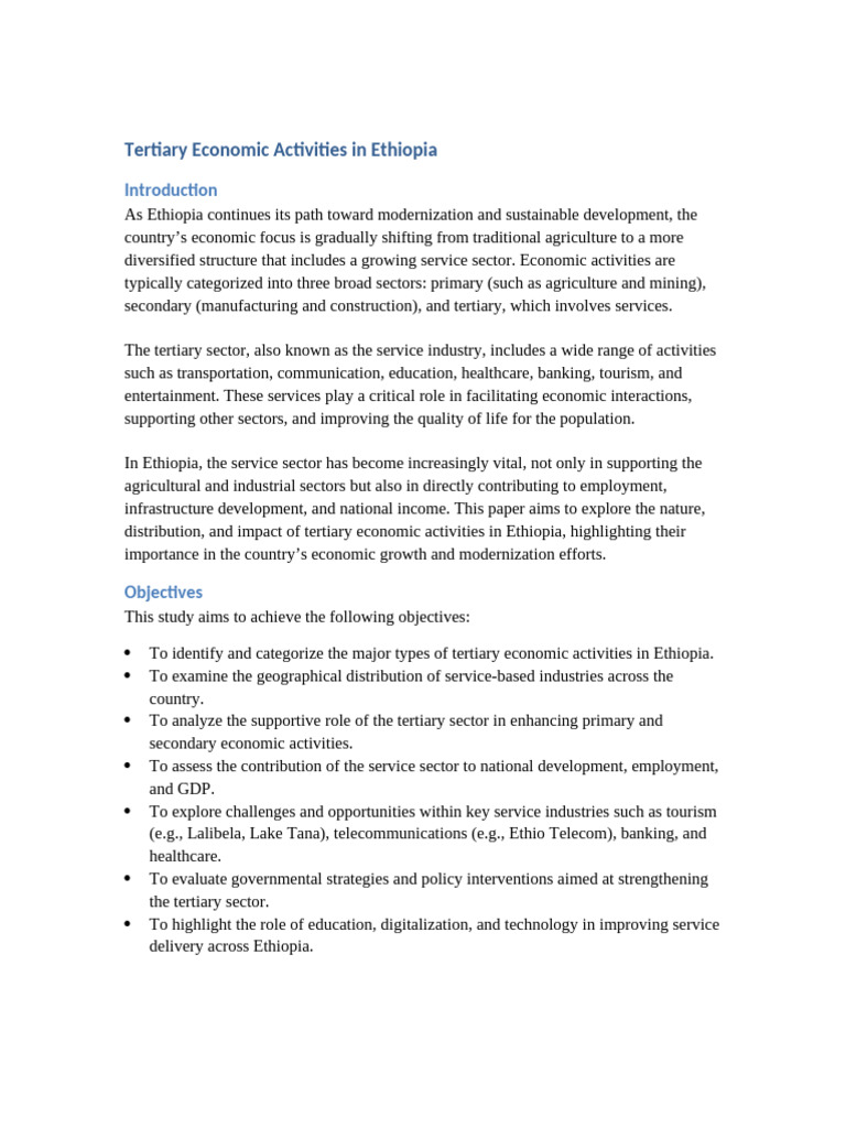 Tertiary Economic Activities in Ethiopia | PDF | Ethiopia | Tertiary ...