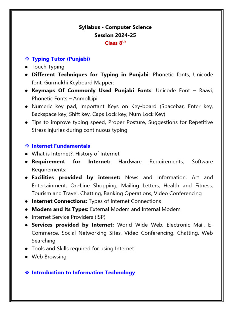 Class 8 Computer Science Syllabus 2024-25 | PDF | Computer Data Storage ...