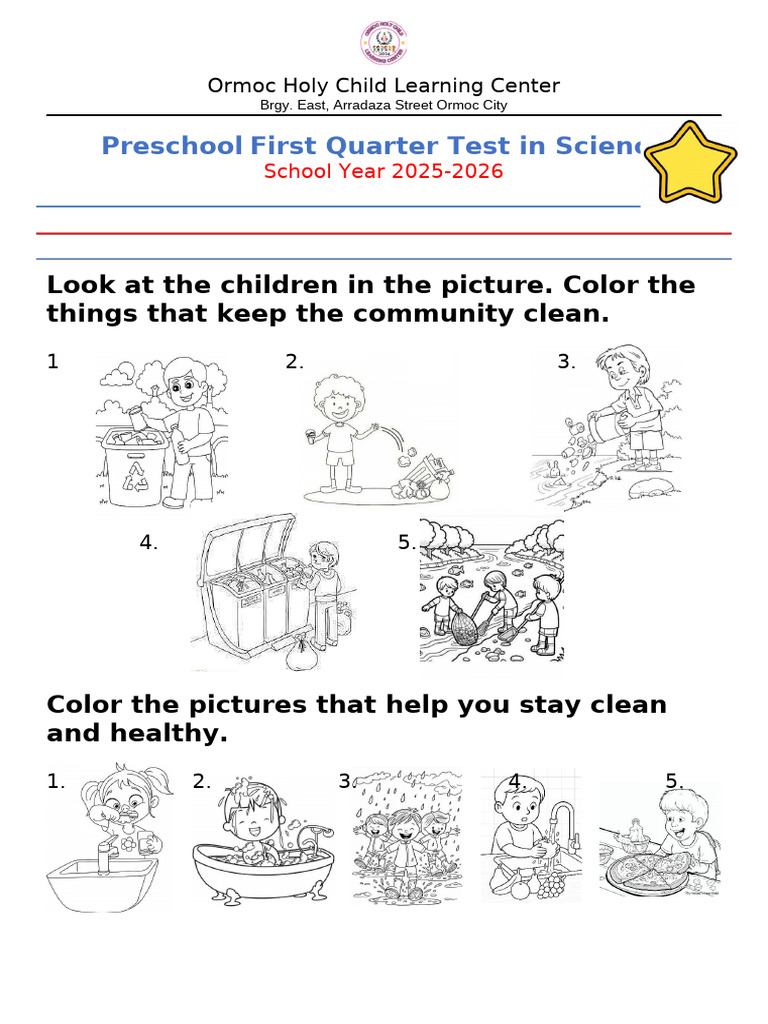 Preschool Science Test: Cleanliness & Health | PDF