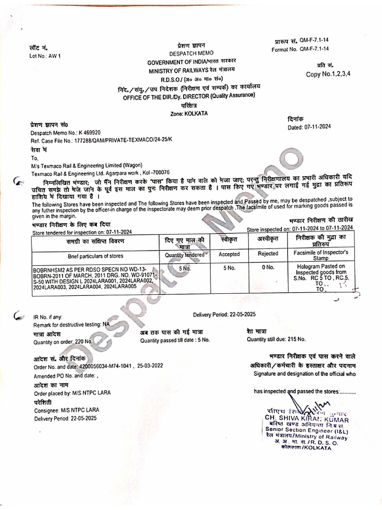 DM Copy Issued by RDSO | PDF
