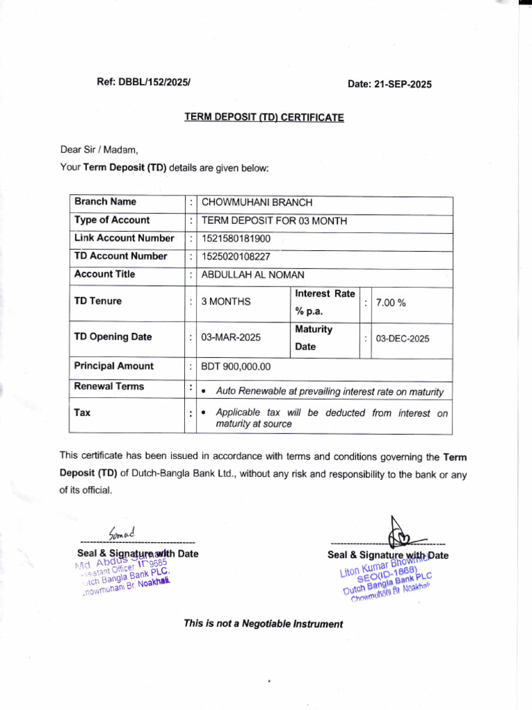 Tearm Deposit | PDF