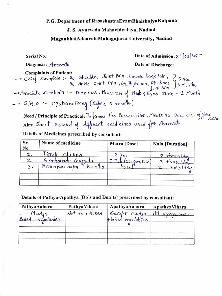 IPD Case Paper on Amavata Treatment | PDF | Diseases And Disorders ...